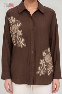 Brown Floral Patchwork Shirt