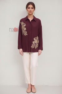 Wine Regal Embroidered Shirt