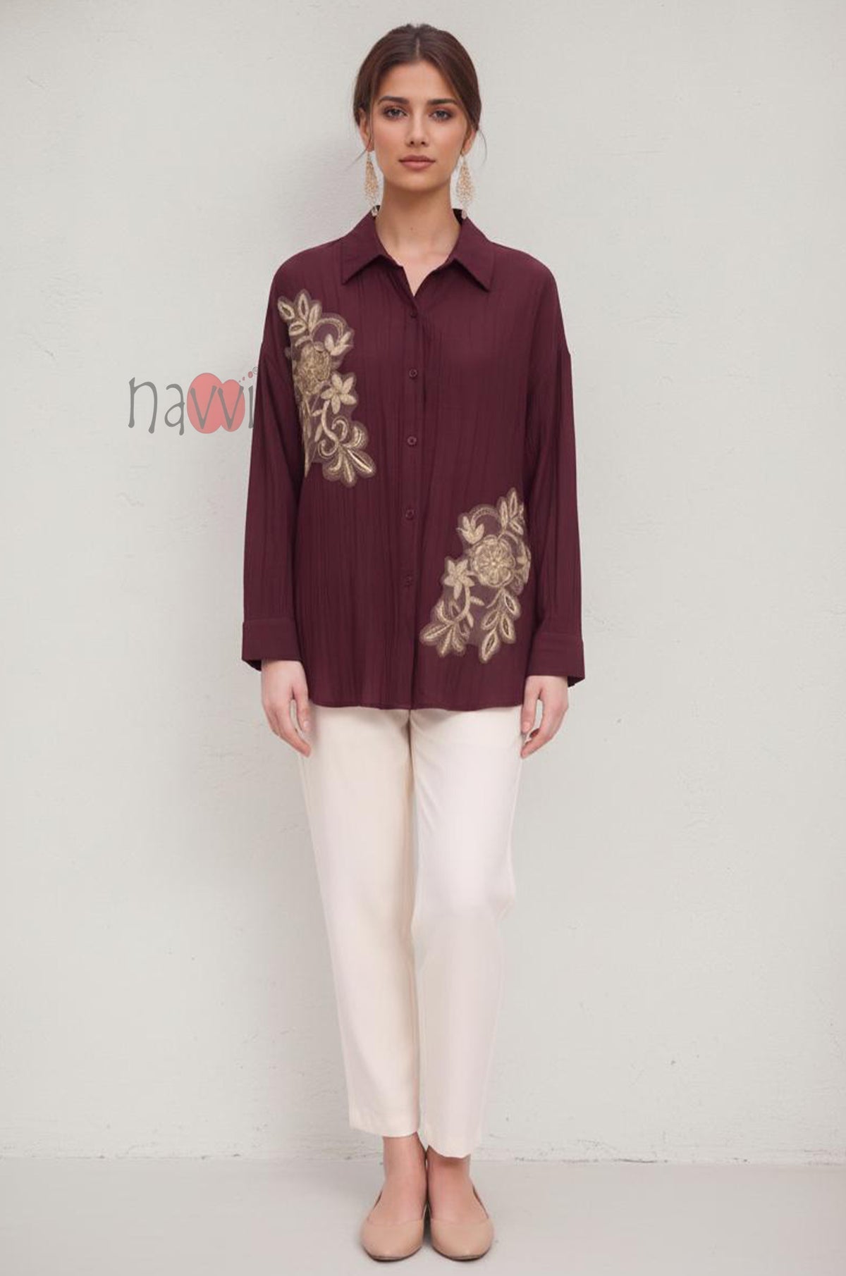 Wine Regal Embroidered Shirt