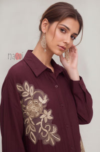 Wine Regal Embroidered Shirt