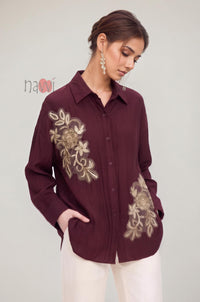 Wine Regal Embroidered Shirt