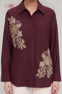 Wine Regal Embroidered Shirt