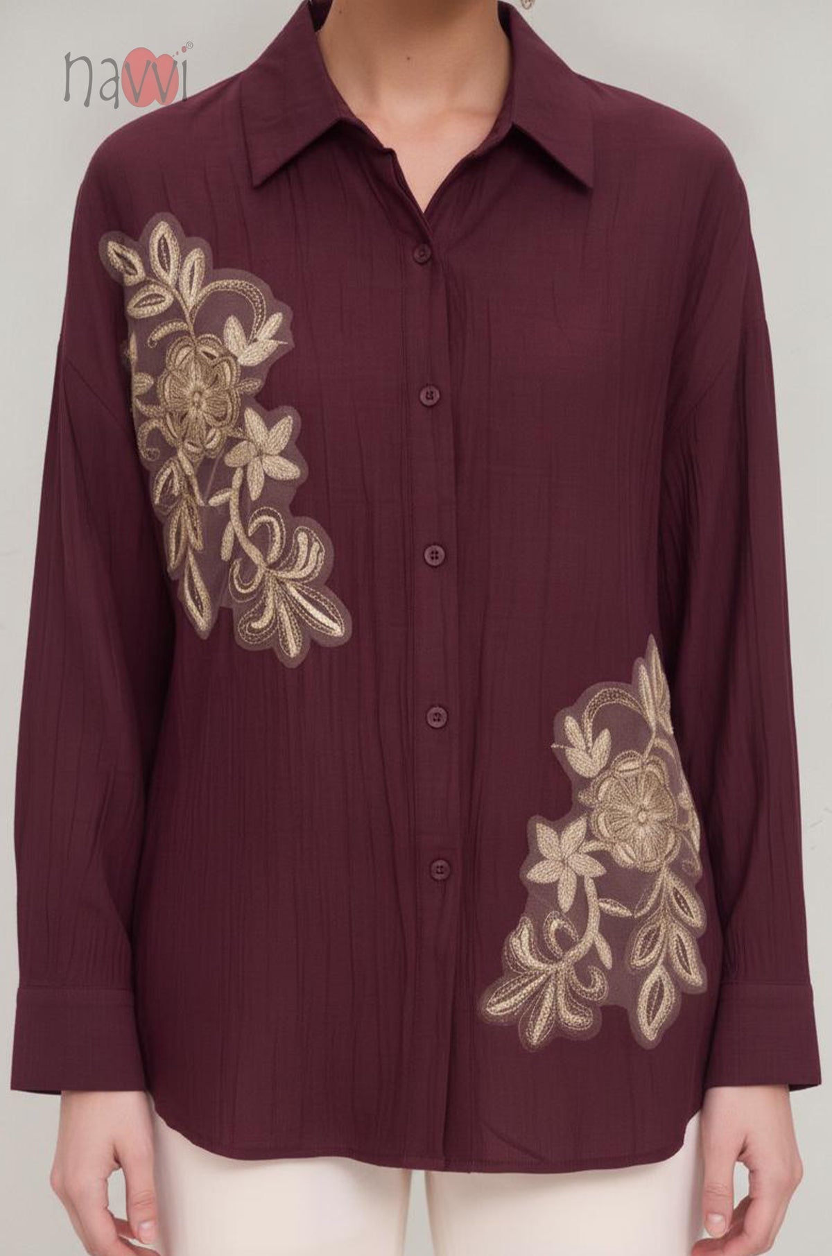 Wine Regal Embroidered Shirt