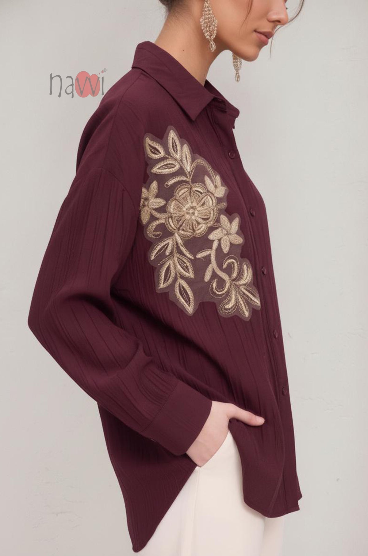 Wine Regal Embroidered Shirt