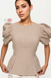Oatmilk Muse Top With Statement Sleeves