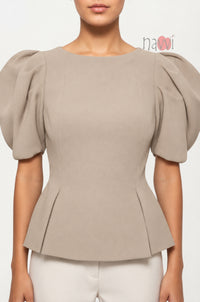 Oatmilk Muse Top With Statement Sleeves