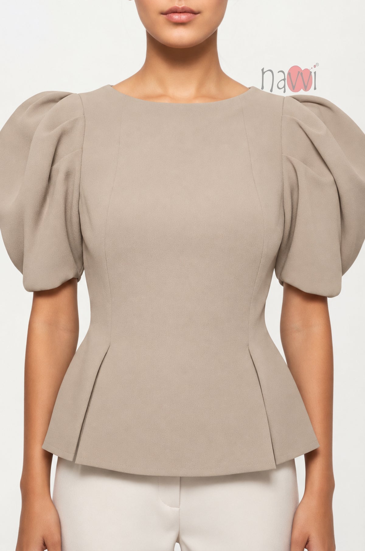 Oatmilk Muse Top With Statement Sleeves