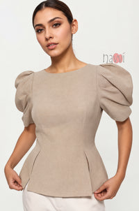 Oatmilk Muse Top With Statement Sleeves