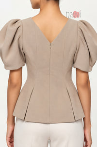 Oatmilk Muse Top With Statement Sleeves