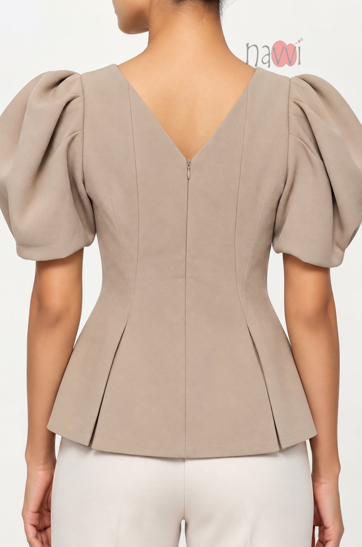 Oatmilk Muse Top With Statement Sleeves