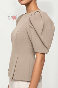 Oatmilk Muse Top With Statement Sleeves