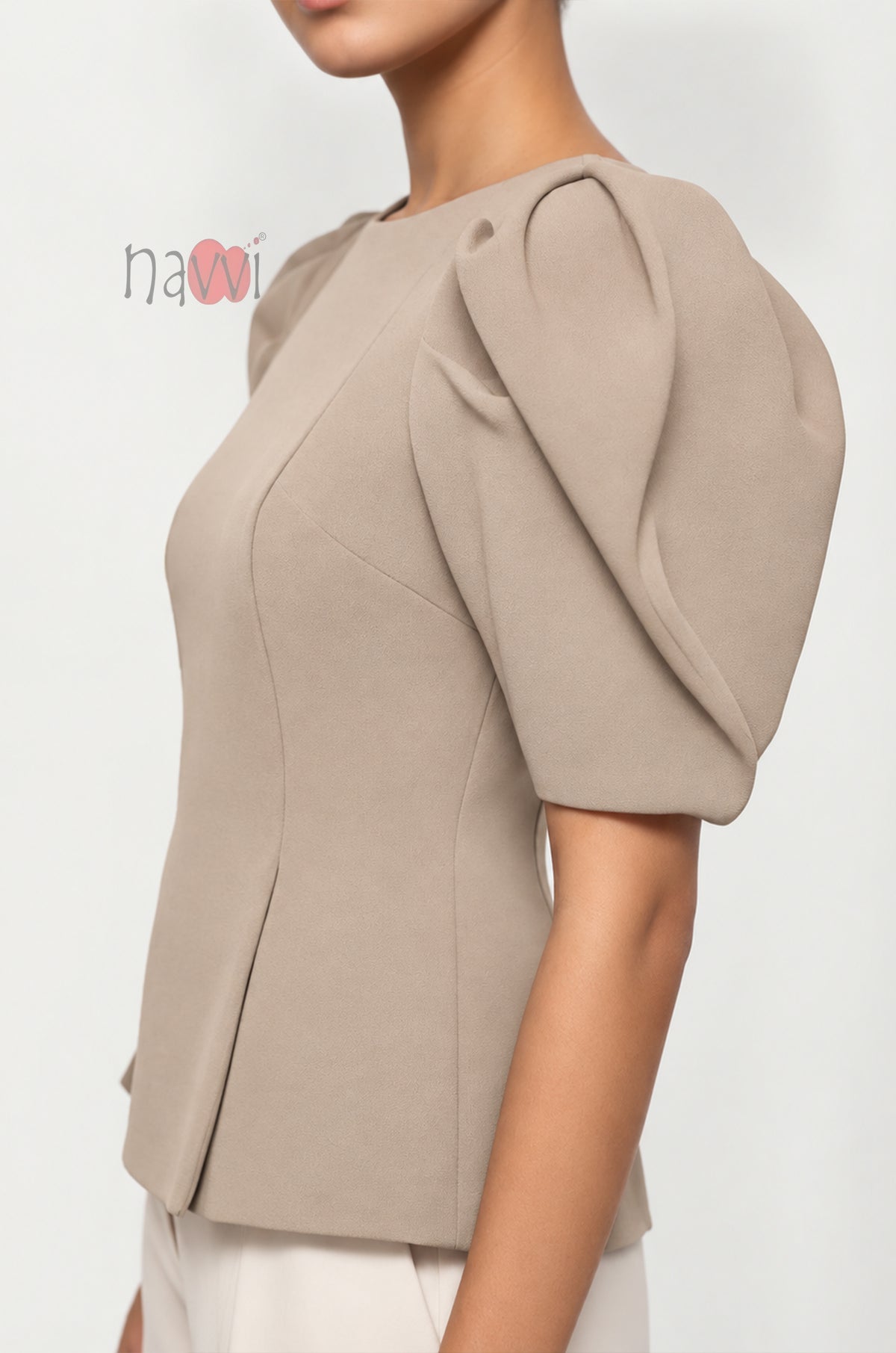 Oatmilk Muse Top With Statement Sleeves