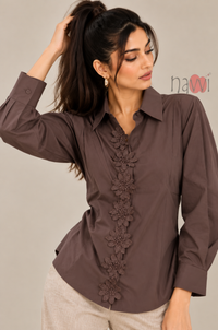 Brown Floral Applique Shirt