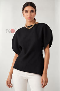 Boatneck Structured Flutter-Sleeve Top