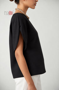 Boatneck Structured Flutter-Sleeve Top