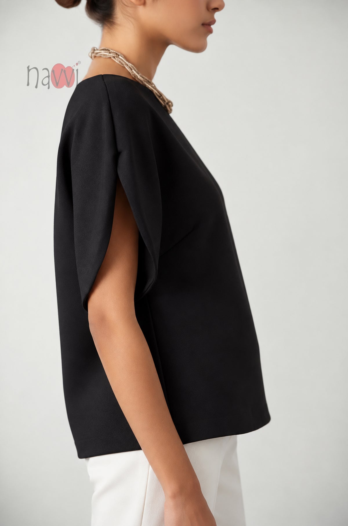 Boatneck Structured Flutter-Sleeve Top