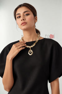Boatneck Structured Flutter-Sleeve Top