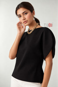 Boatneck Structured Flutter-Sleeve Top