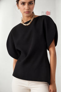 Boatneck Structured Flutter-Sleeve Top
