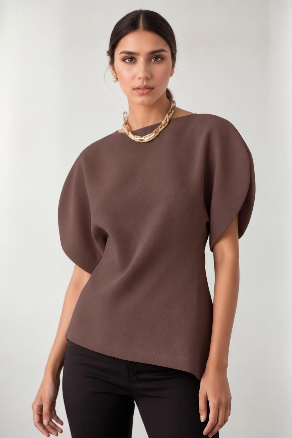 Muted Taupe Sculpted Boatneck Top