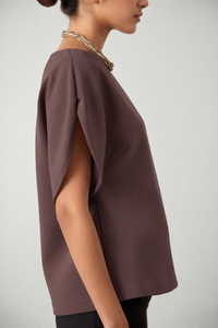 Muted Taupe Sculpted Boatneck Top