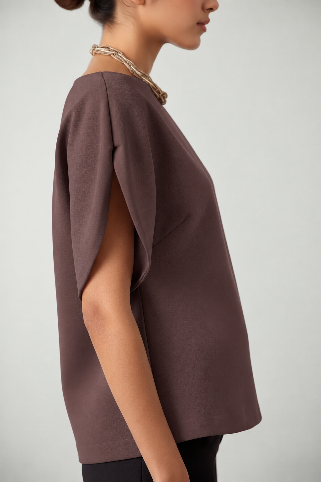 Muted Taupe Sculpted Boatneck Top