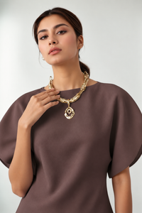 Muted Taupe Sculpted Boatneck Top
