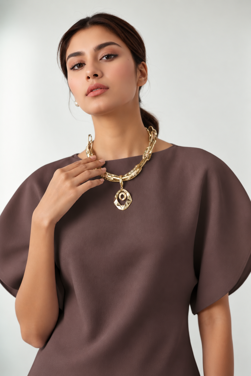 Muted Taupe Sculpted Boatneck Top