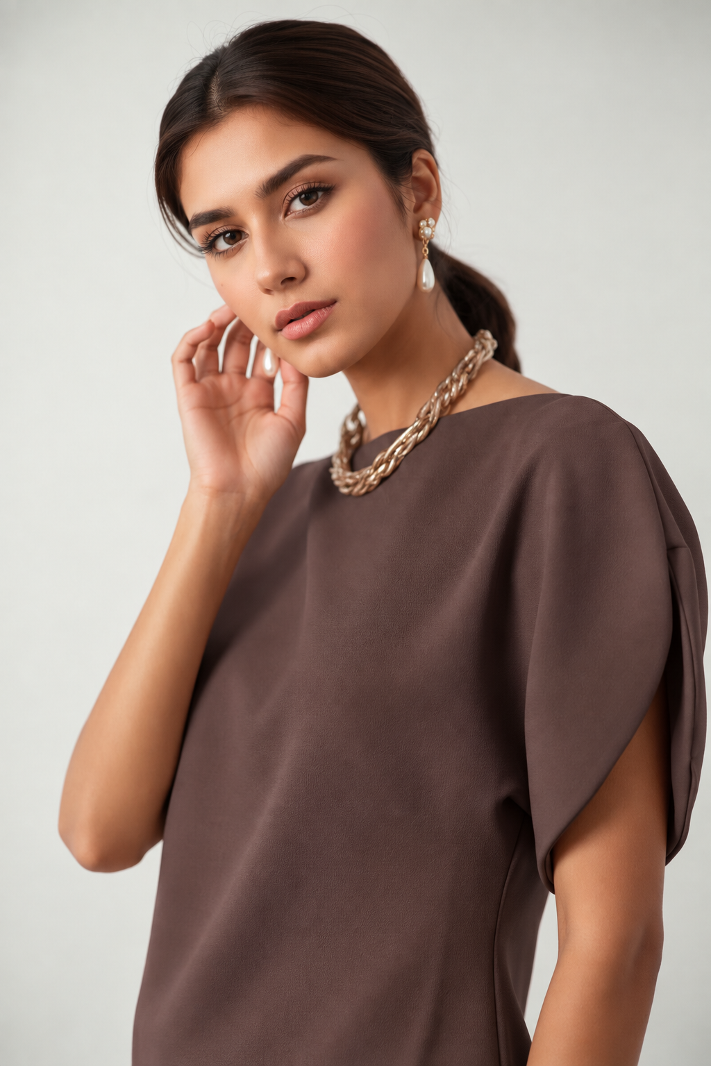 Muted Taupe Sculpted Boatneck Top