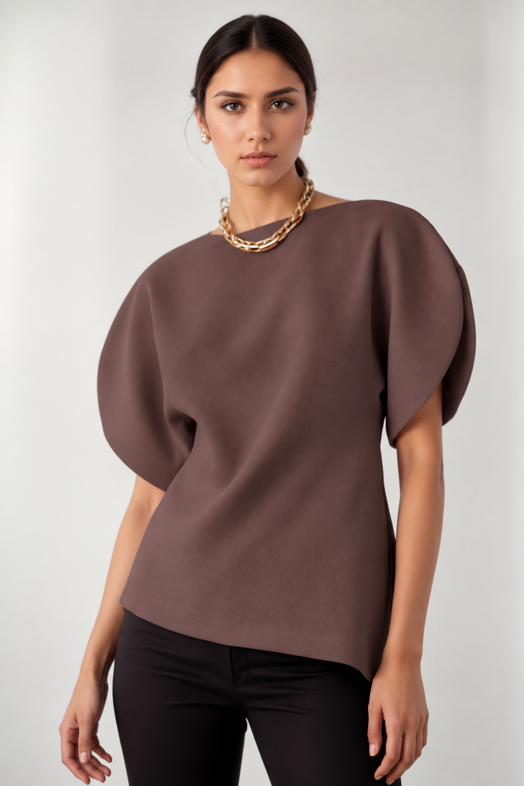 Muted Taupe Sculpted Boatneck Top