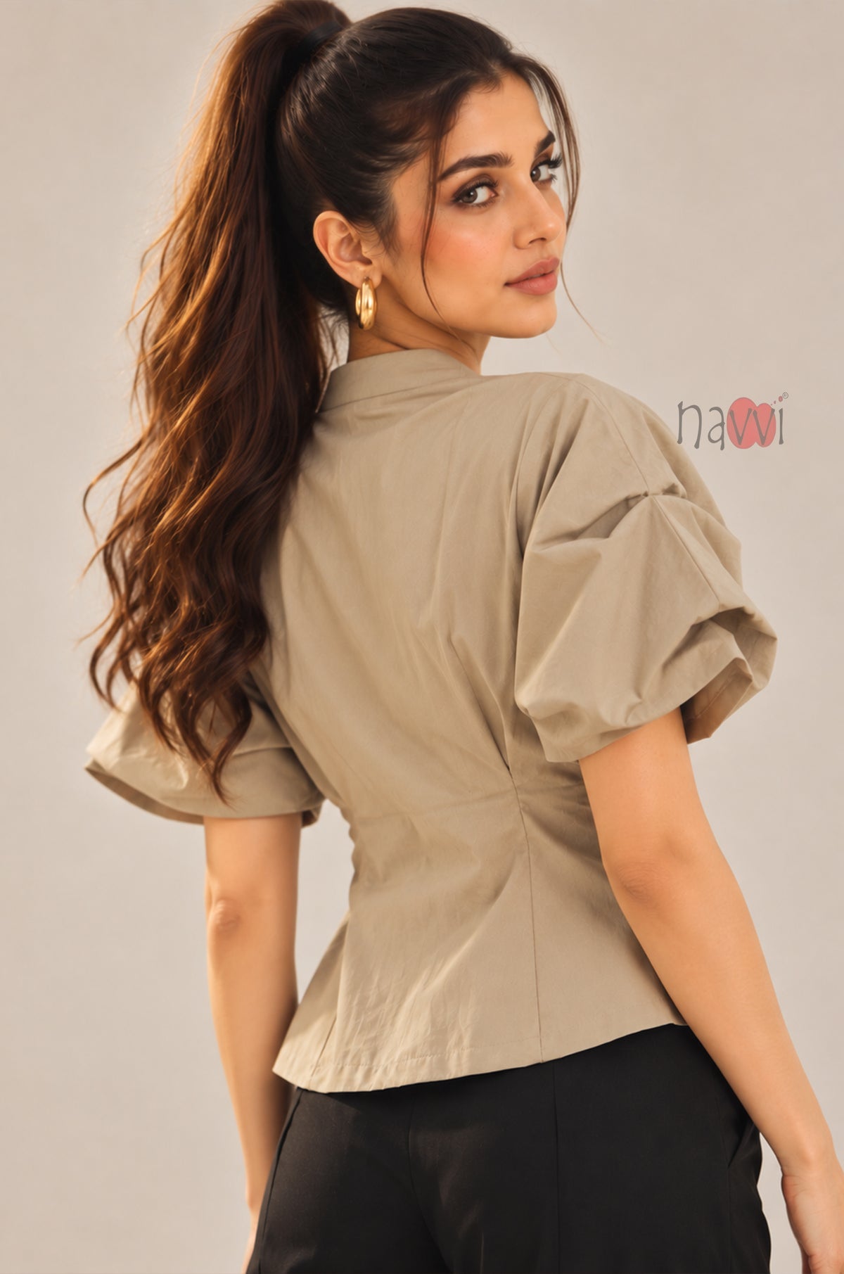 Beige Muse Top with Brooch