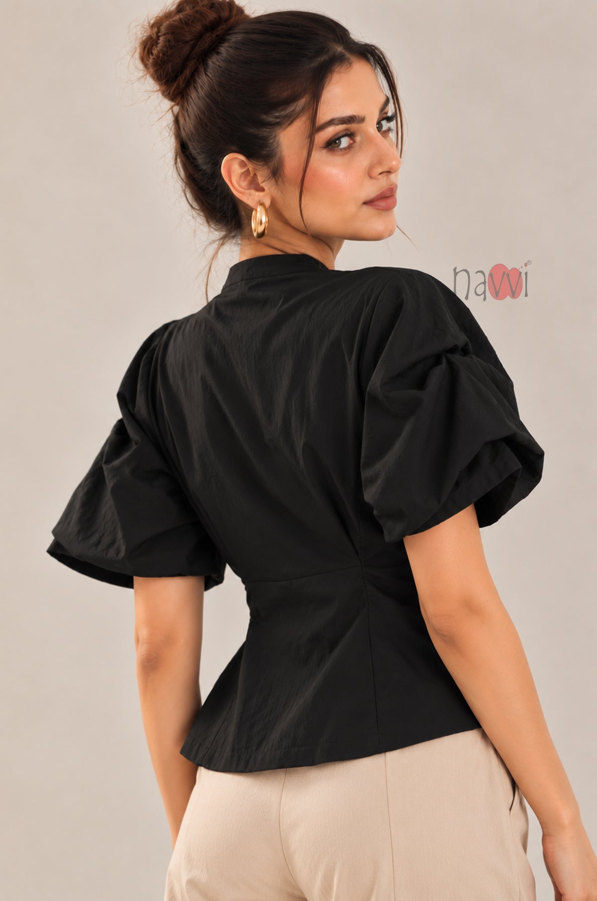 Black Wrap Style Top With Brooch