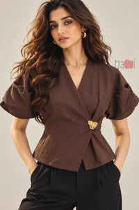 Cocoa Muse Top with Brooch