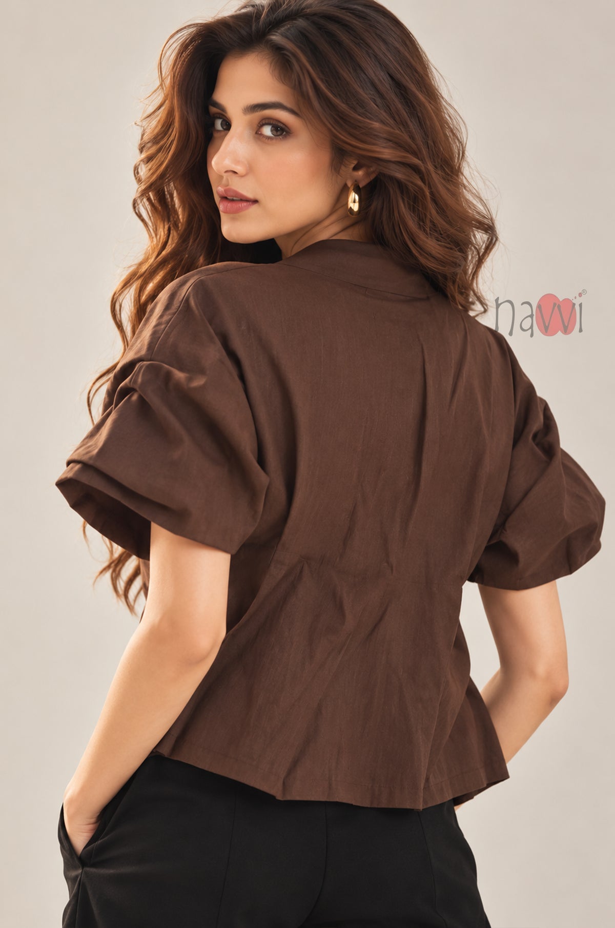 Cocoa Muse Top with Brooch