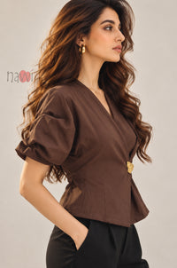 Cocoa Muse Top with Brooch