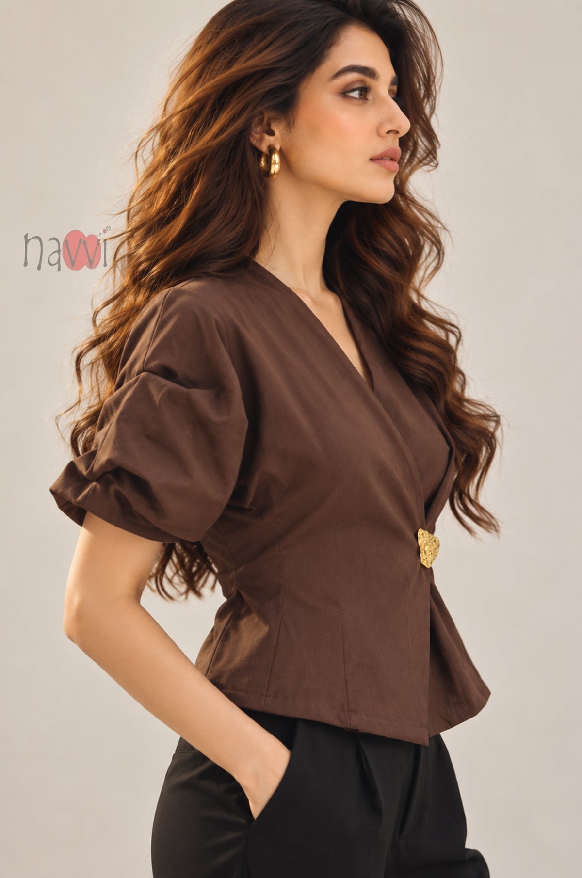 Cocoa Muse Top with Brooch