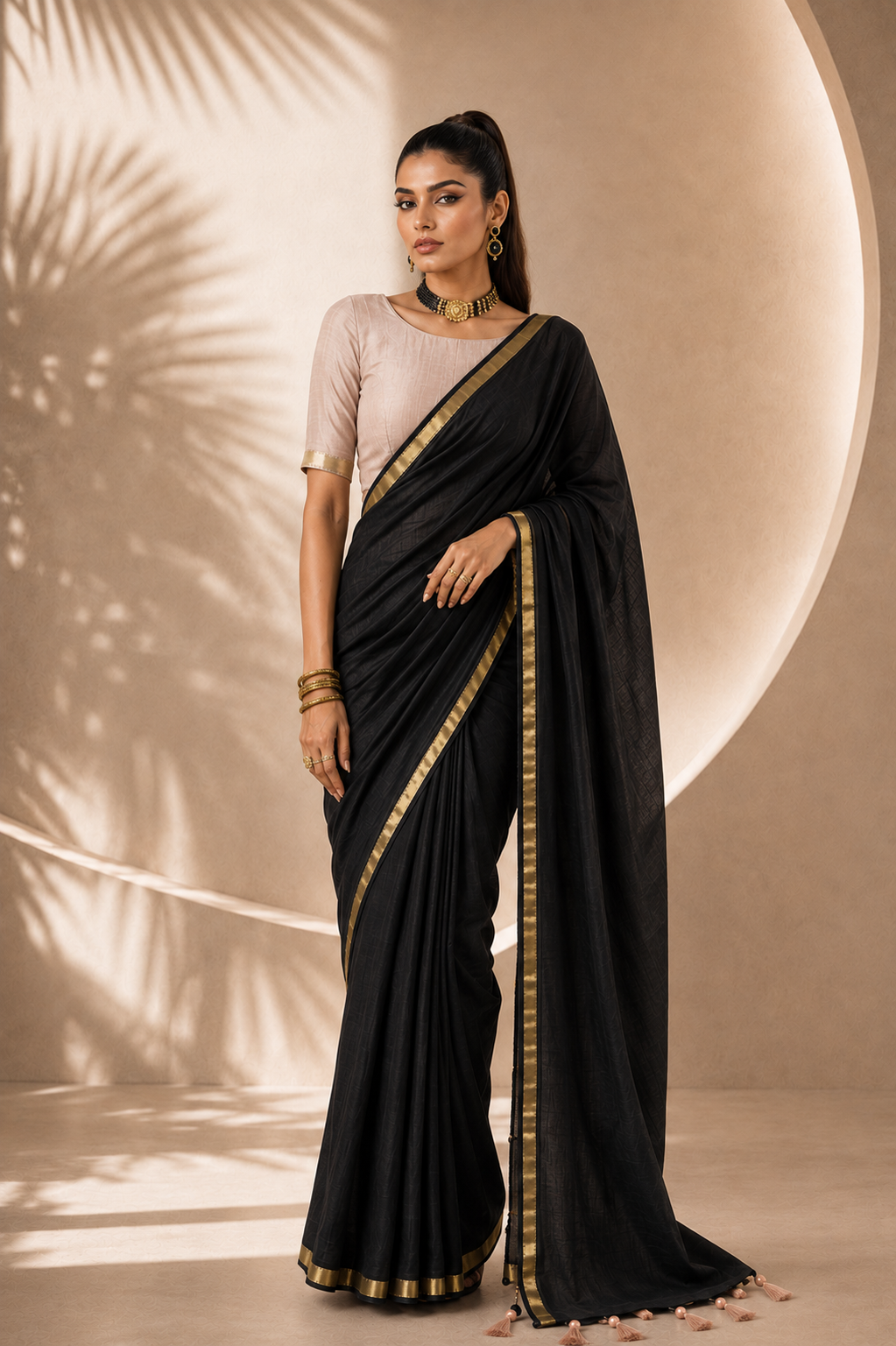 Noir Gold Border Saree
