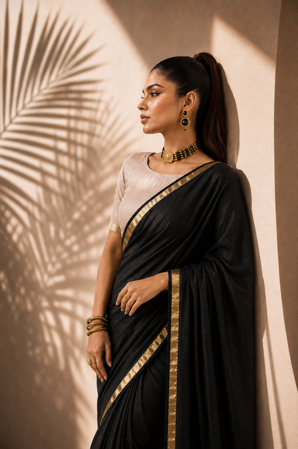 Noir Gold Border Saree