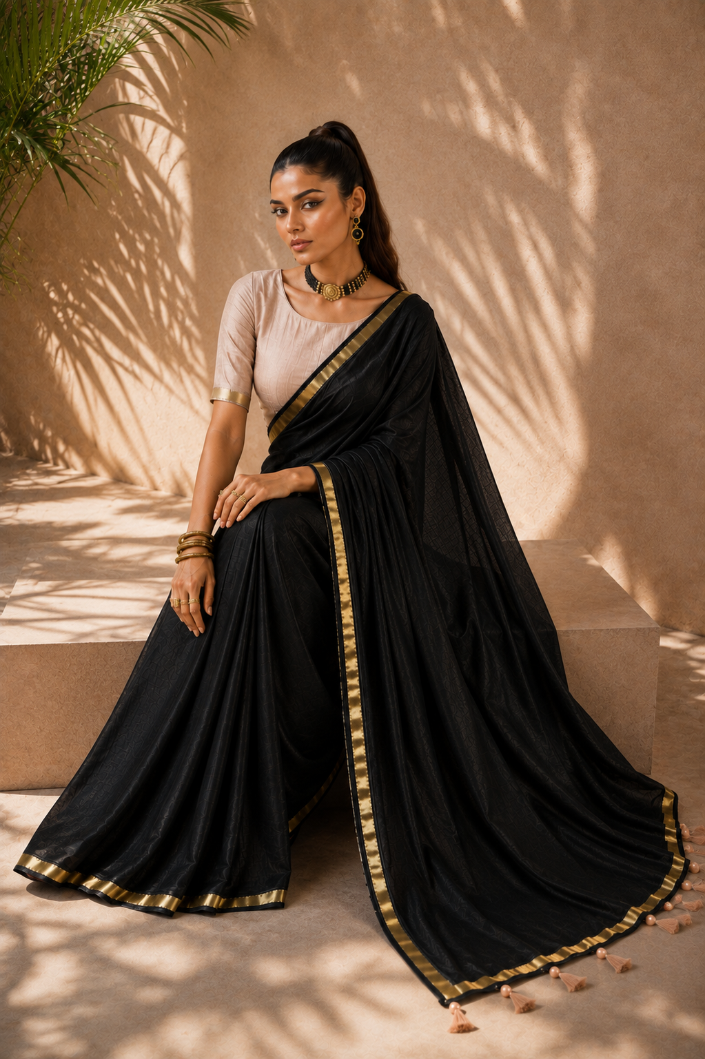 Noir Gold Border Saree