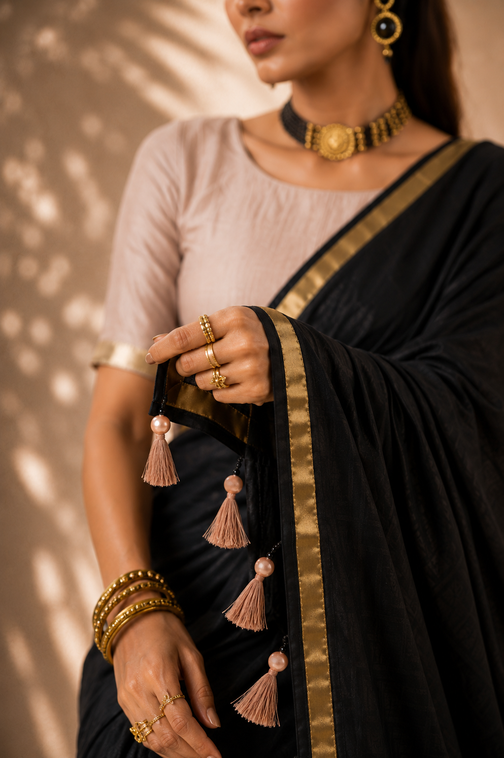 Noir Gold Border Saree