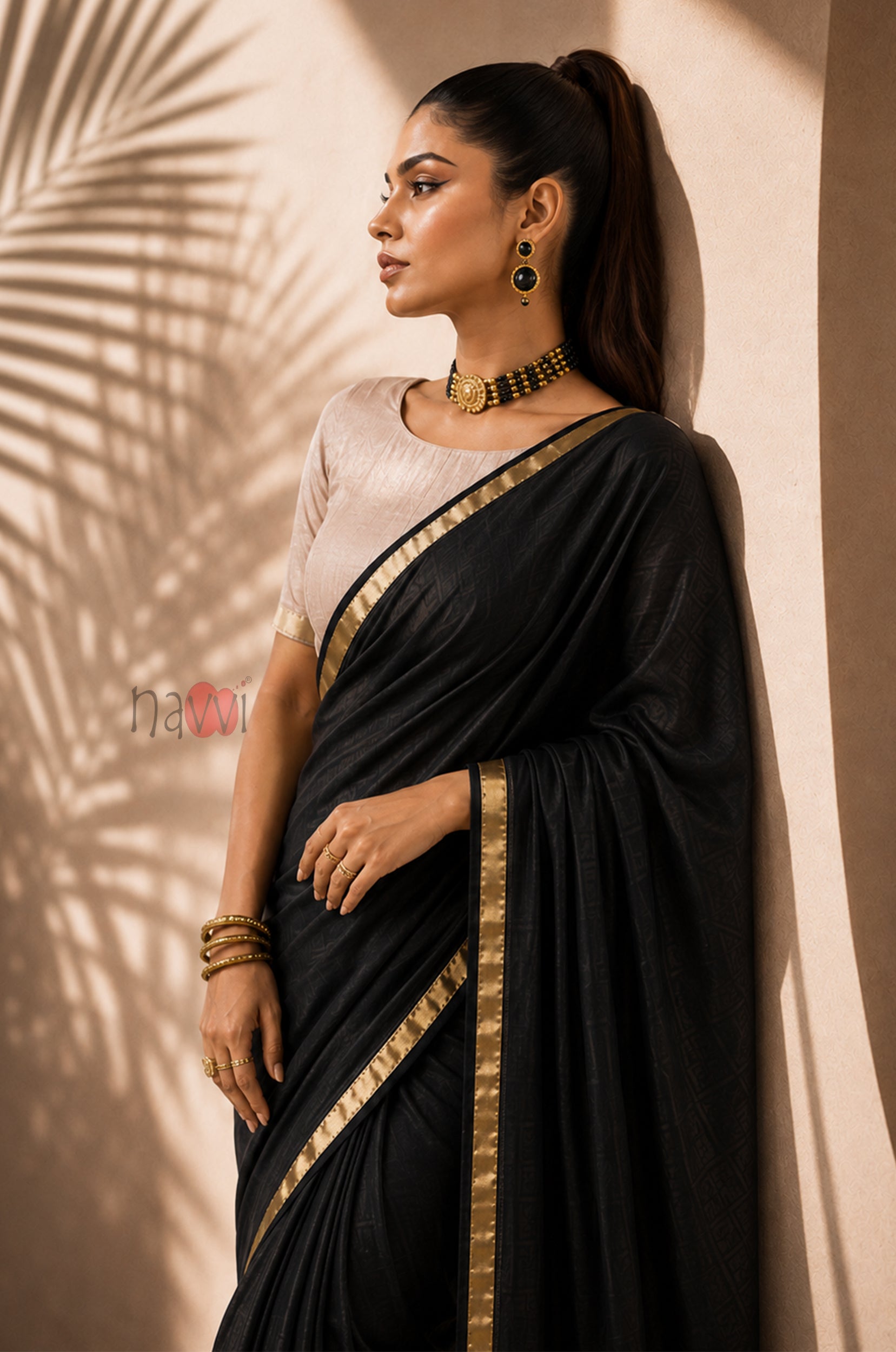 Noir Gold Border Saree