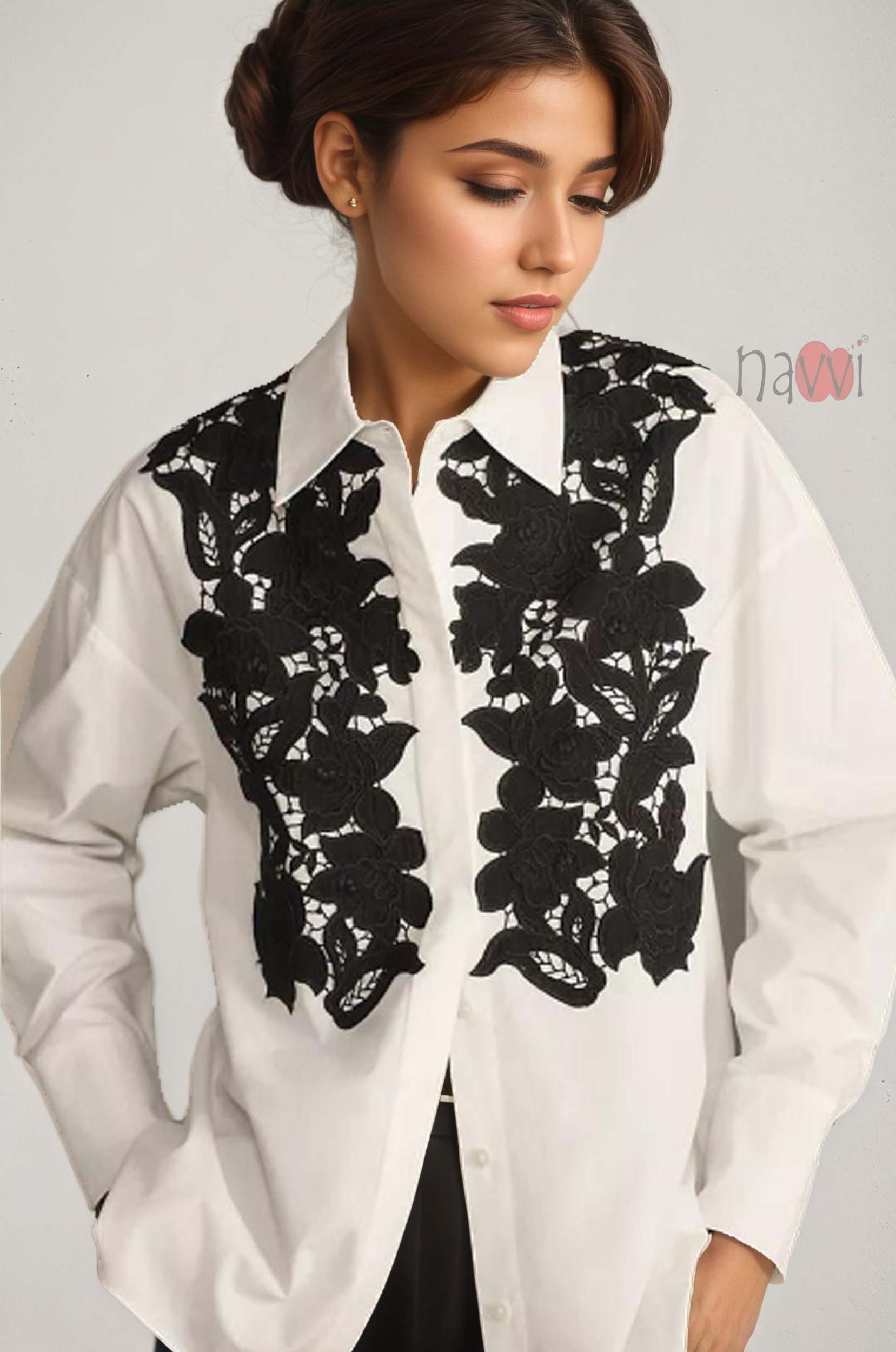 Noir Petal Embroidered Shirt