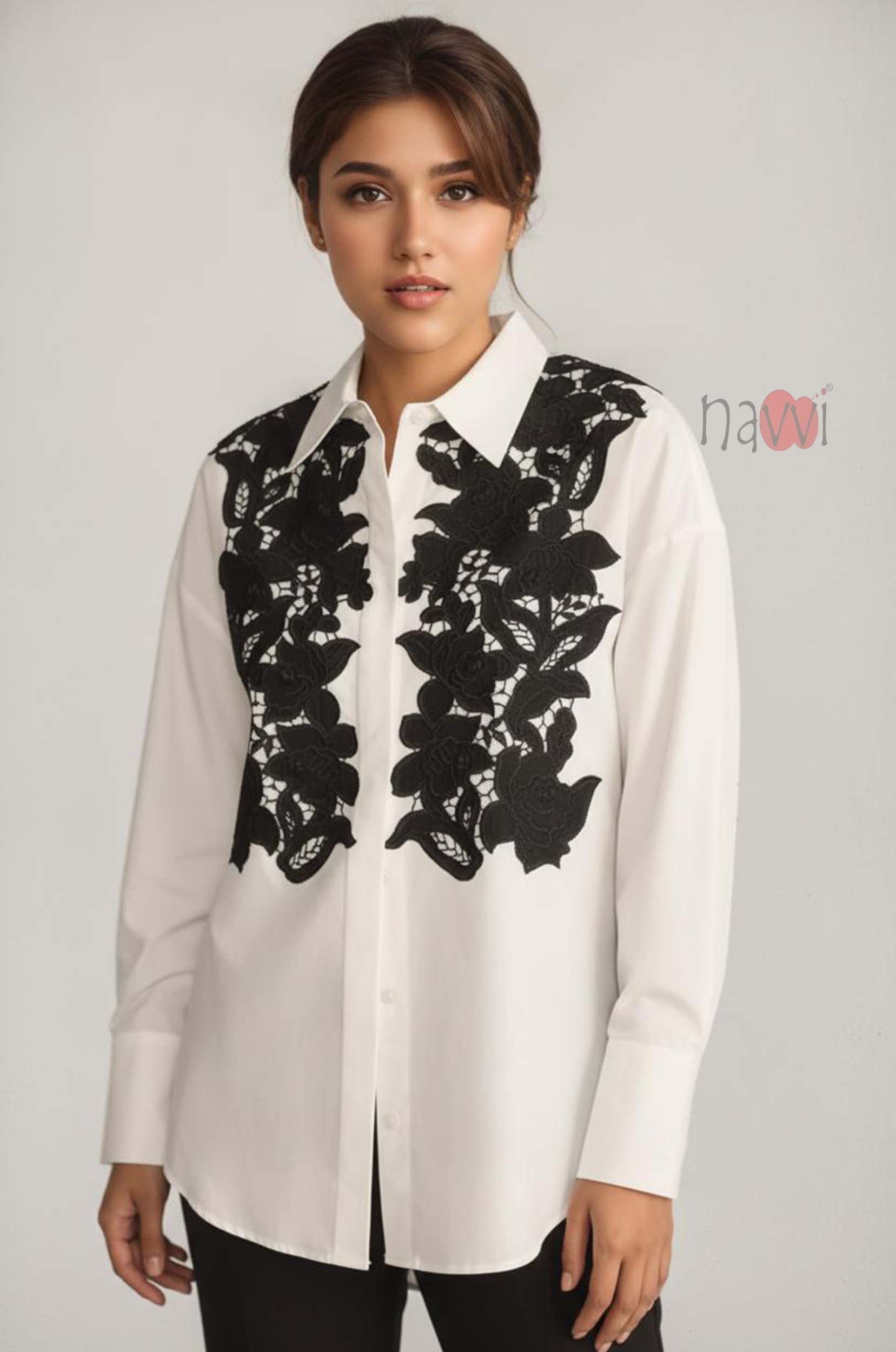 Noir Petal Embroidered Shirt