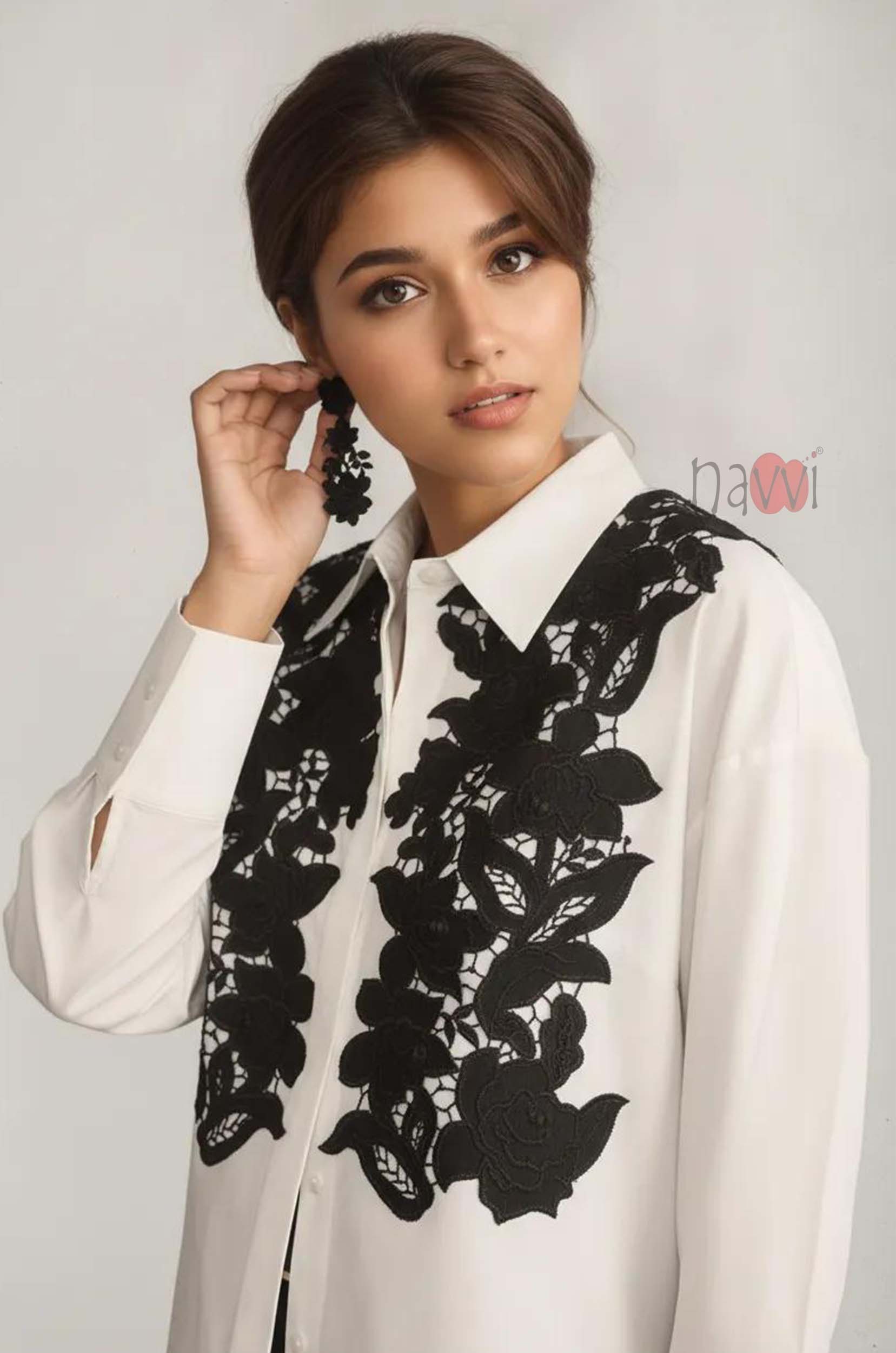 Noir Petal Embroidered Shirt