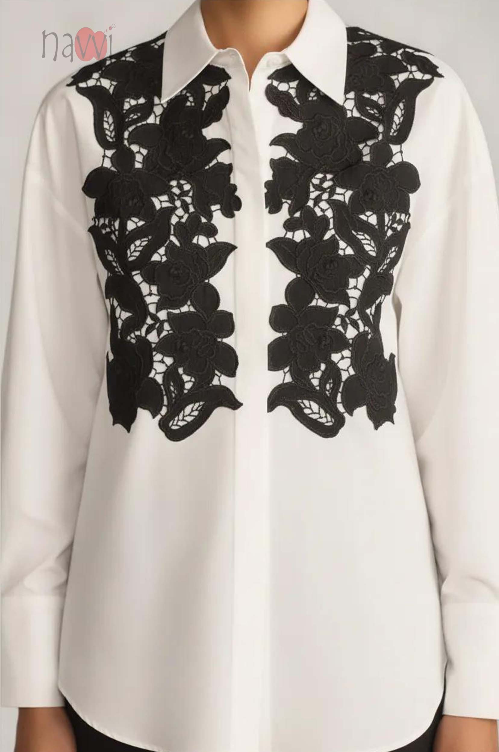 Noir Petal Embroidered Shirt