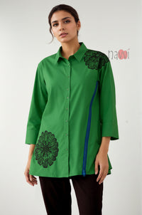 Emerald Bloom Asymmetrical Tunic Shirt