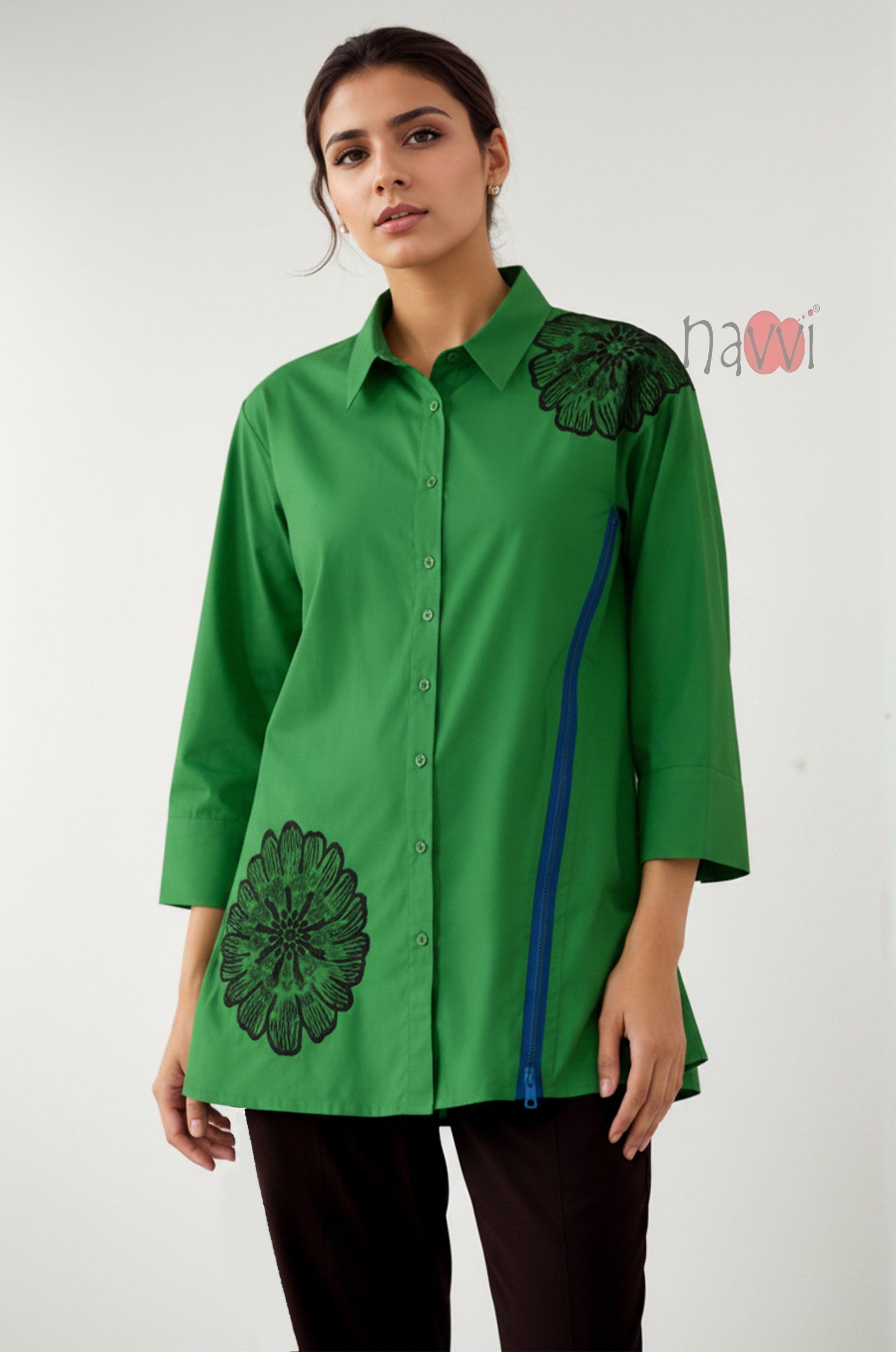 Emerald Bloom Asymmetrical Tunic Shirt