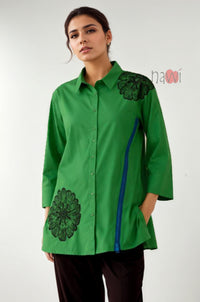 Emerald Bloom Asymmetrical Tunic Shirt