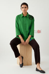 Emerald Bloom Asymmetrical Tunic Shirt