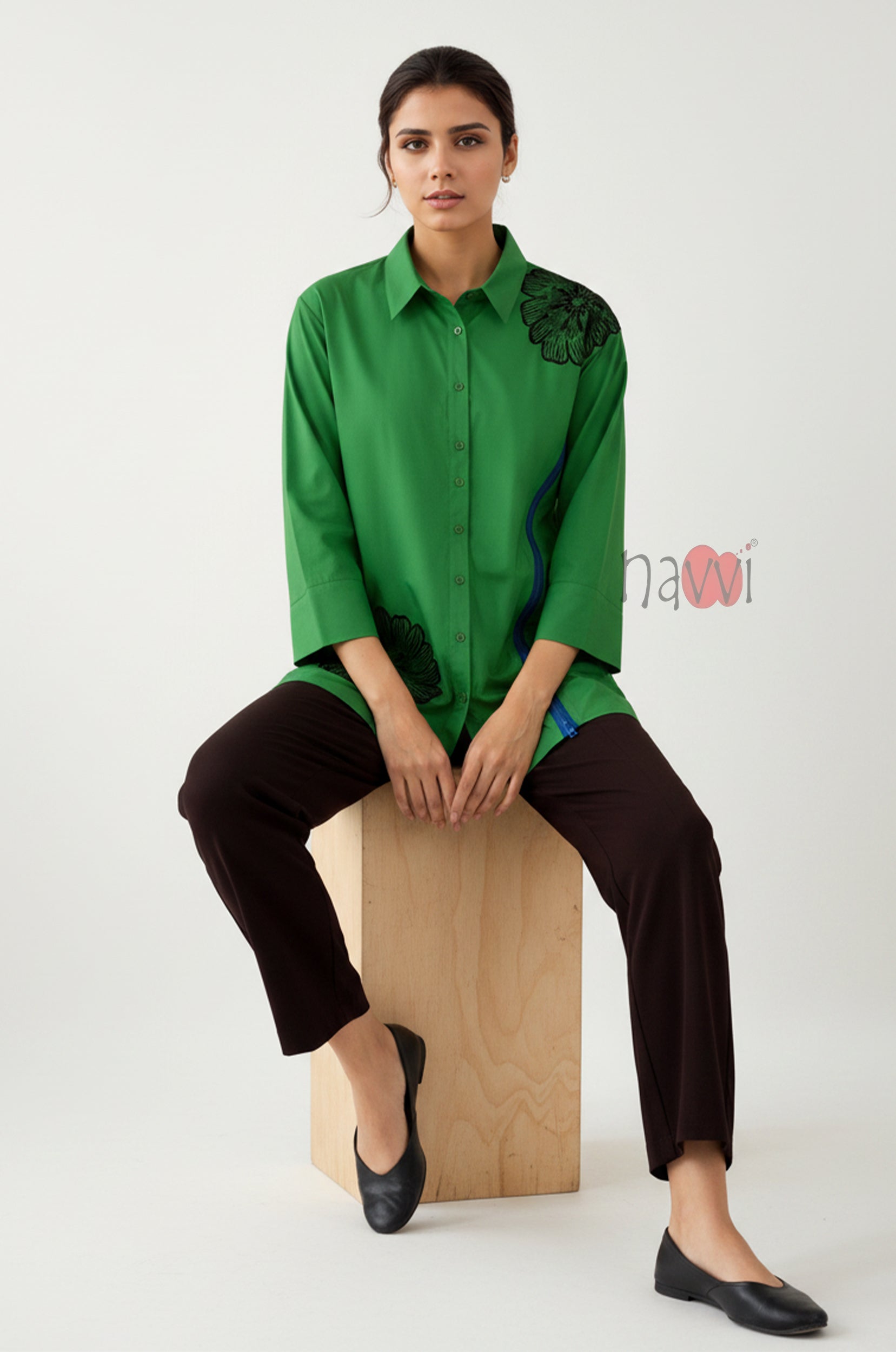 Emerald Bloom Asymmetrical Tunic Shirt